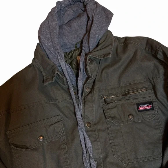 Dickies Men's Green Canvas Hooded Work Coat Quilted Lined Size Large (42-44) - Picture 3 of 6